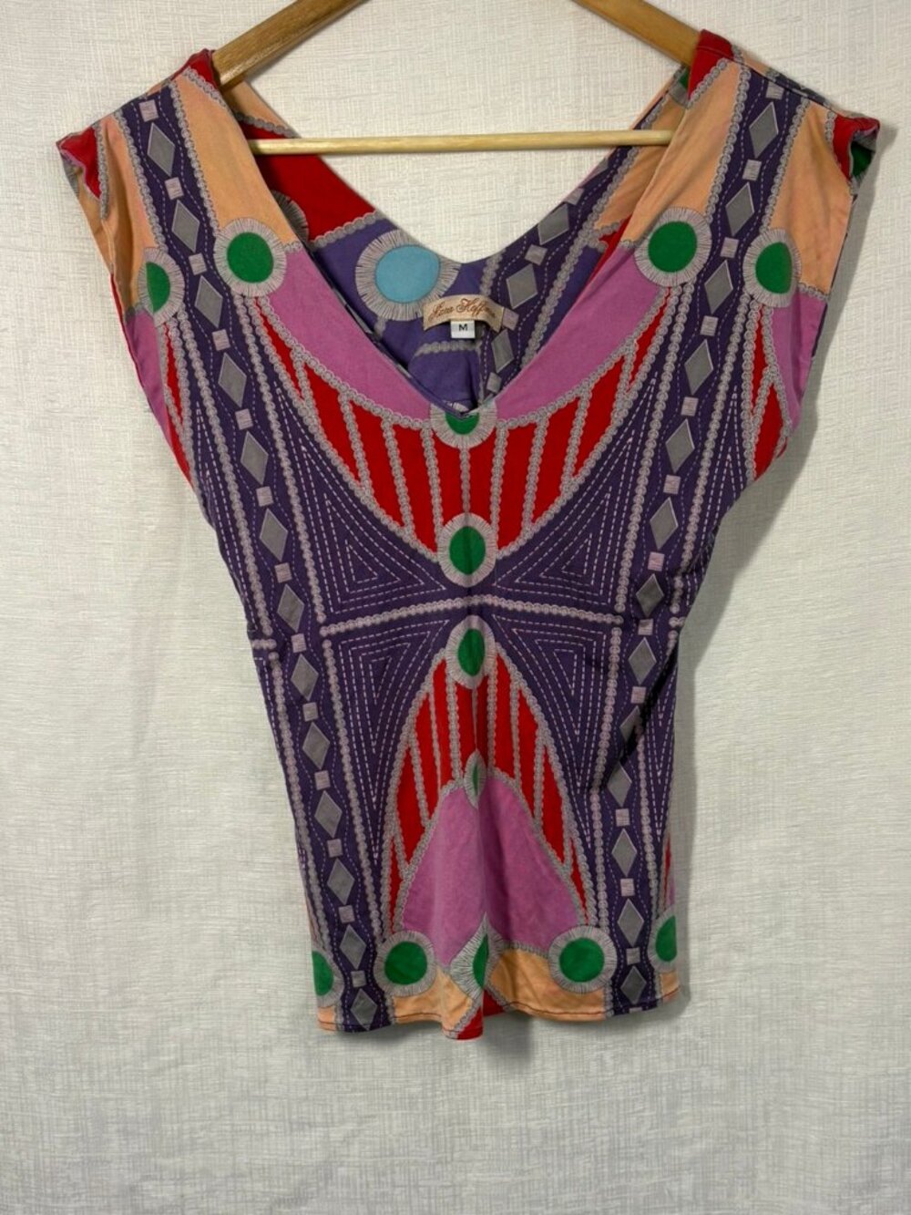 Mara Hoffman Stretch Silk Sleeveless Top, Made in USA, Geometric Print, Size M